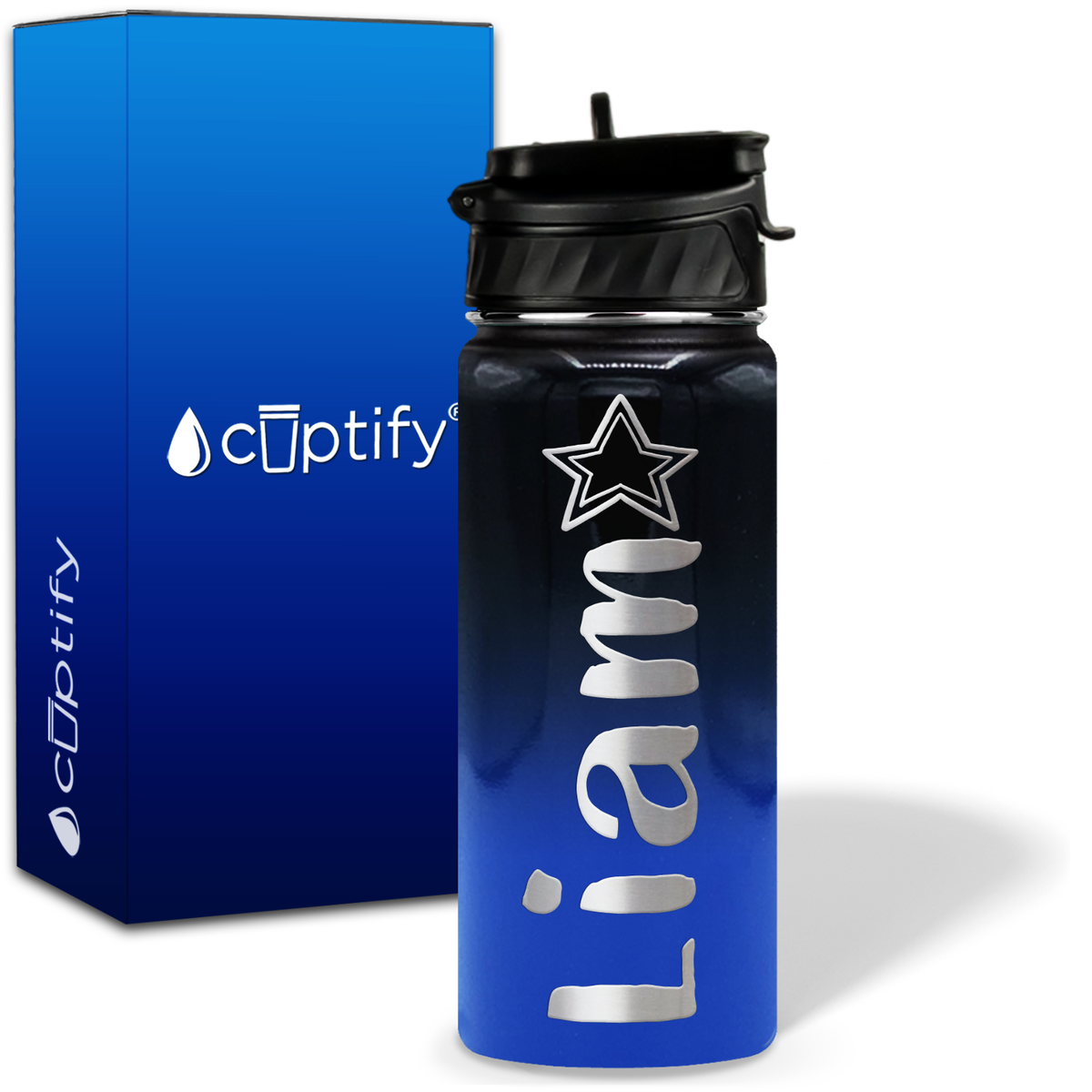 Personalized Star with Name and Icon on 18oz Wide Mouth Kids Water Bottle
