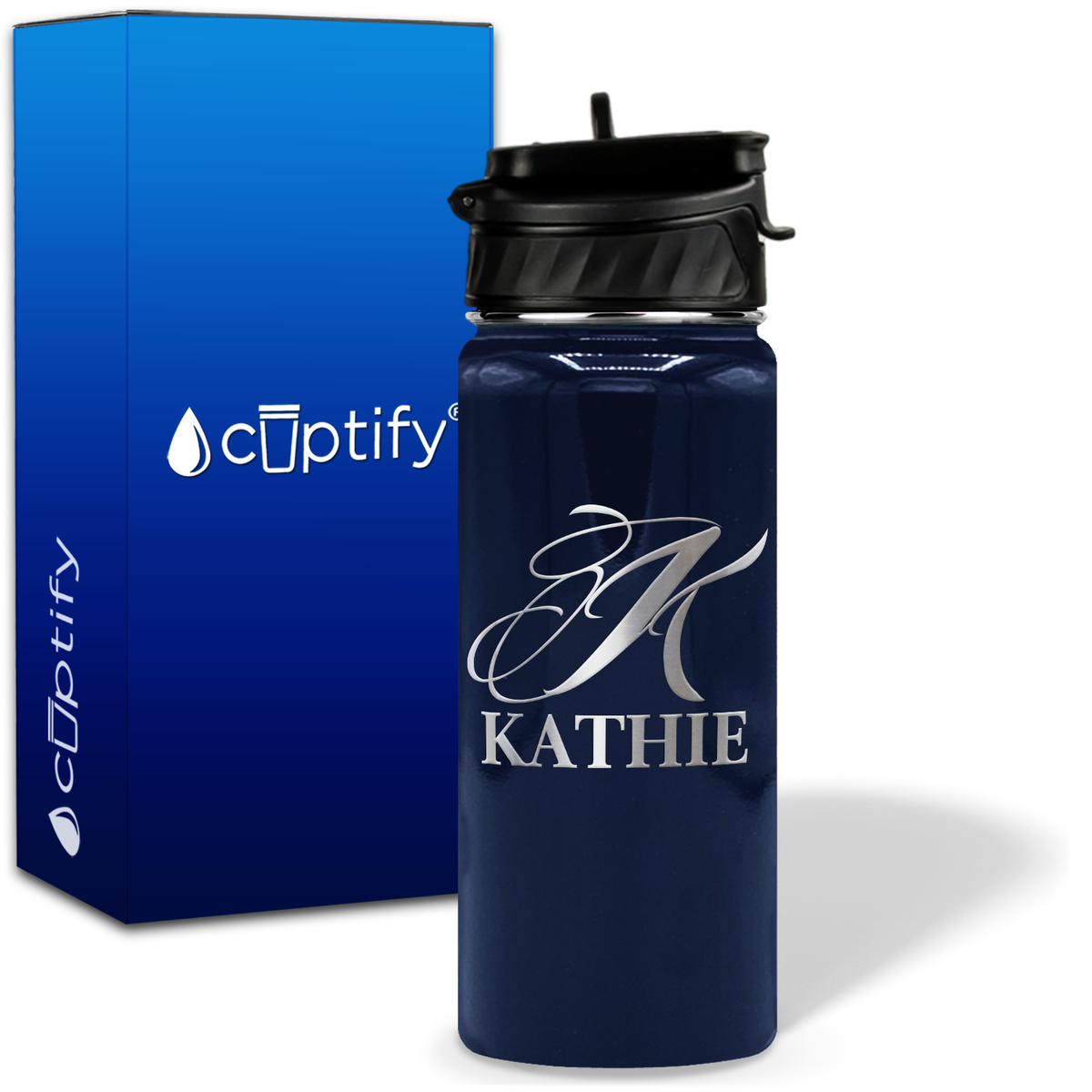 Personalized Script Initial and Name on 18oz Wide Mouth Bottle