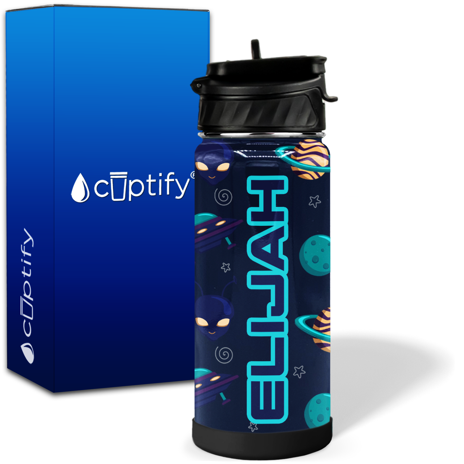 Personalized Aliens and UFOs 18oz Wide Mouth Kids Water Bottle