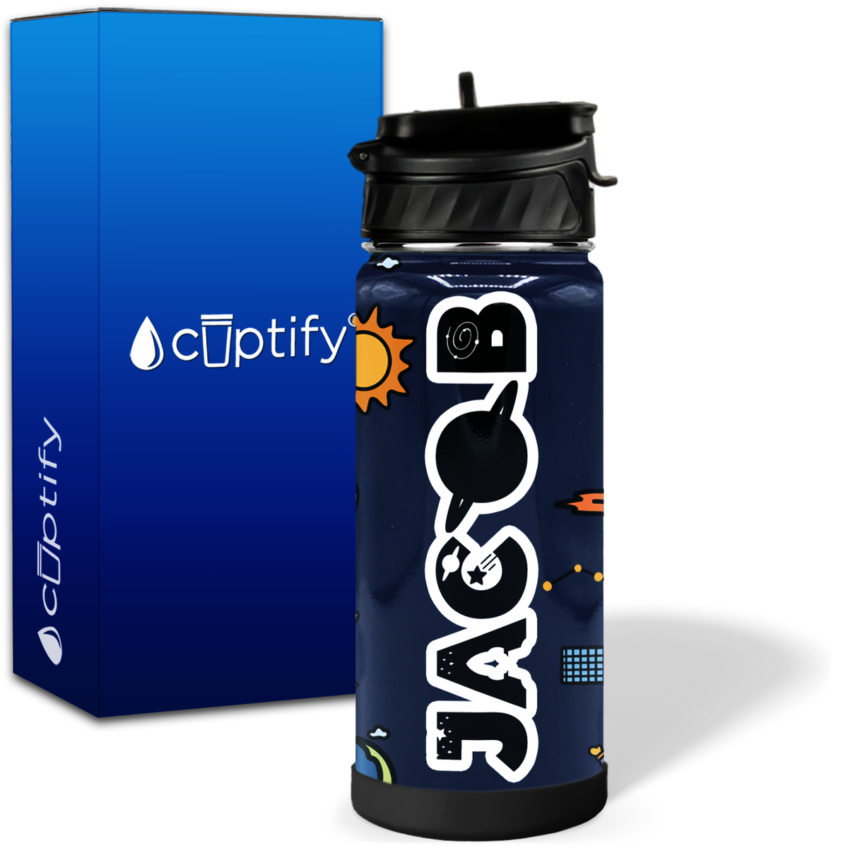 Personalized Outer Space 18oz Wide Mouth Kids Water Bottle