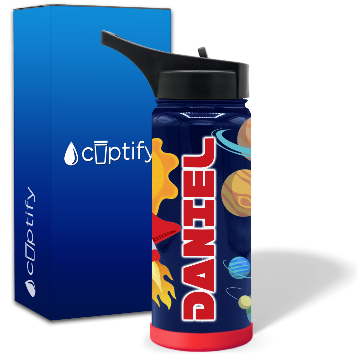 Personalized Rocket in Space 18oz Wide Mouth Kids Water Bottle
