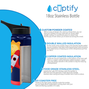 Personalized Rocket in Space 18oz Wide Mouth Kids Water Bottle