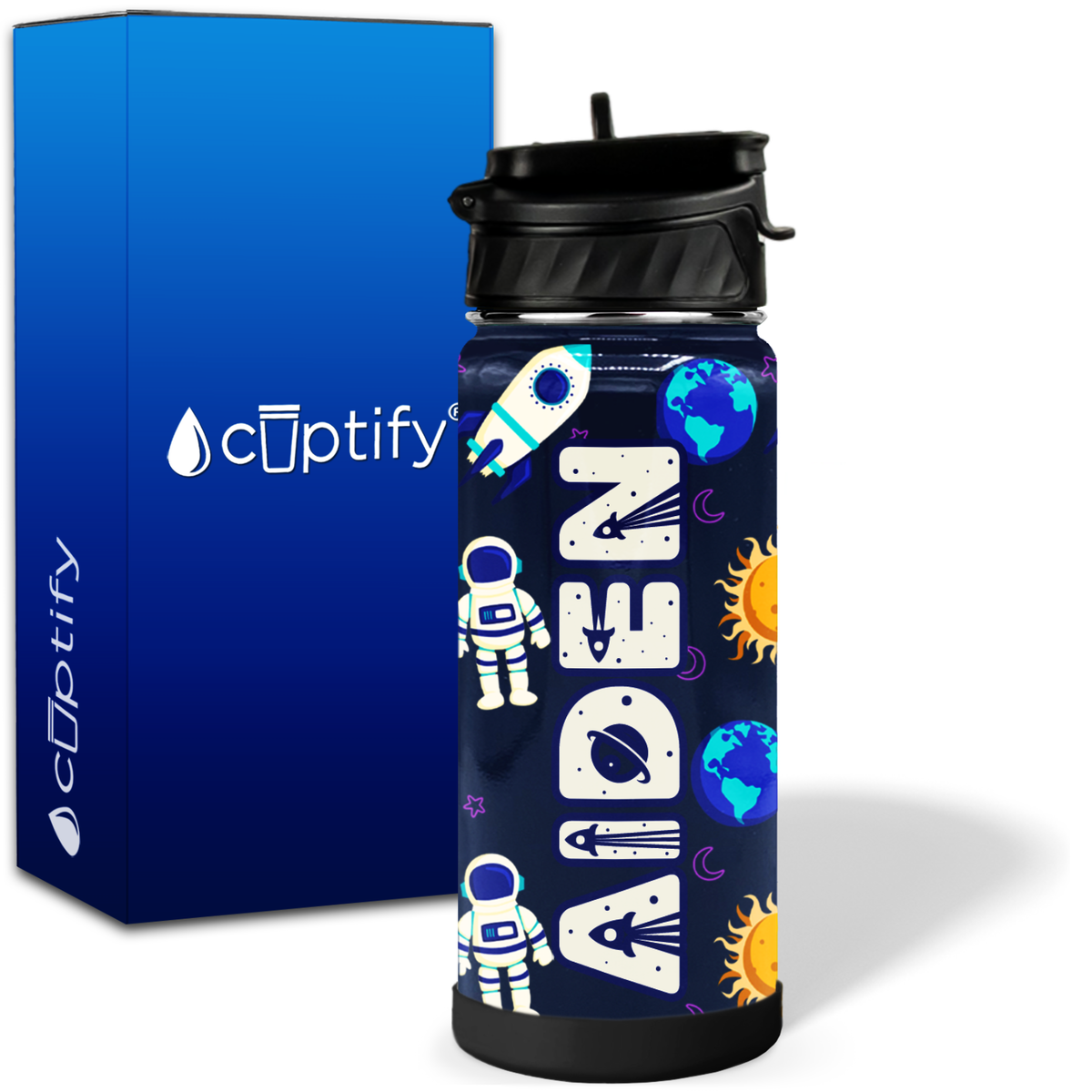 Personalized Space Astronauts 18oz Wide Mouth Kids Water Bottle