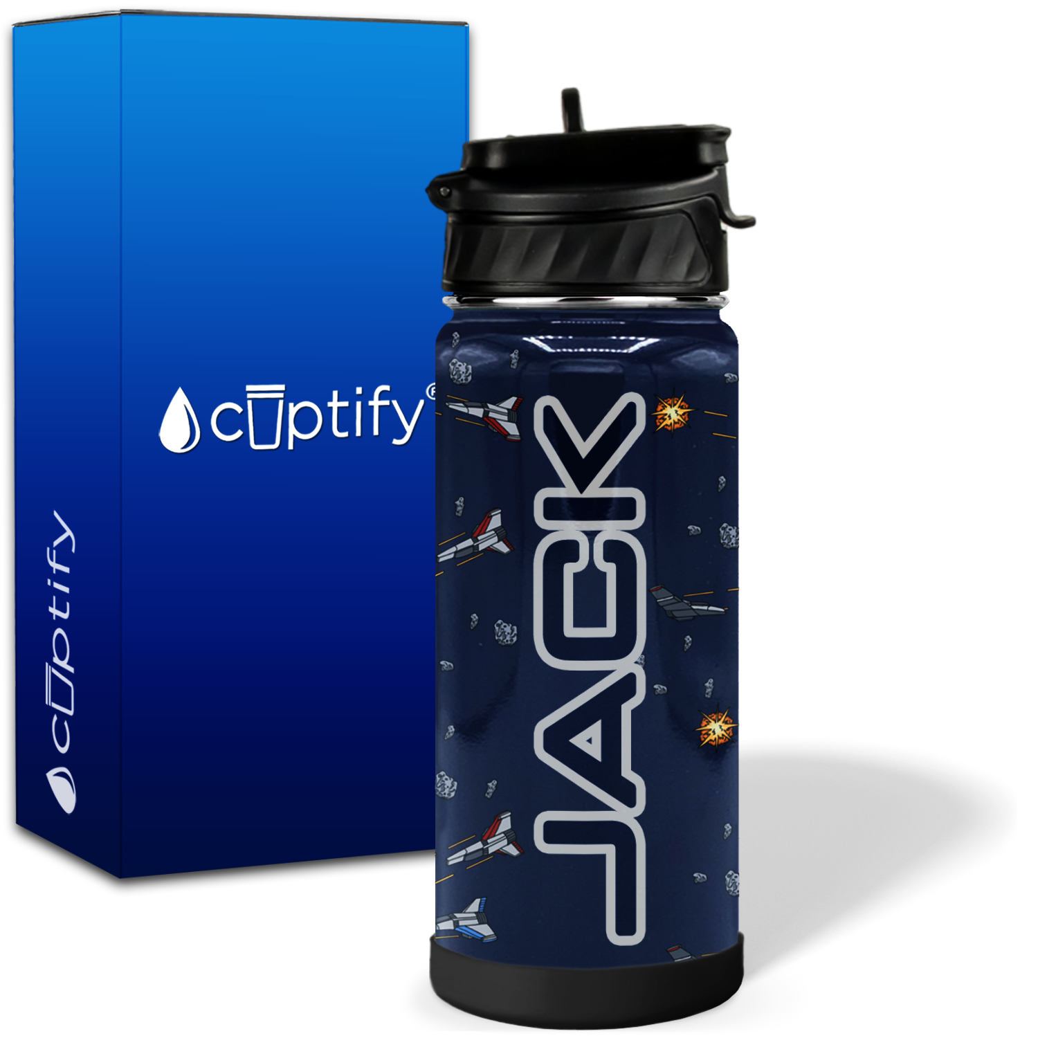 Personalized Space Fighter Ships 18oz Wide Mouth Kids Water Bottle