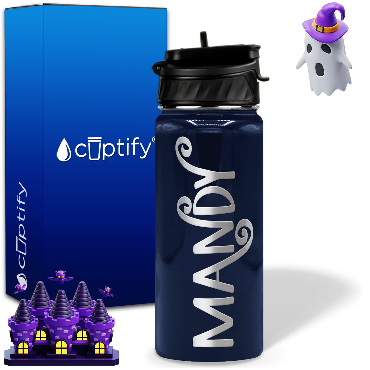 Curly Spooky Halloween on 18oz Personalized Water Bottle