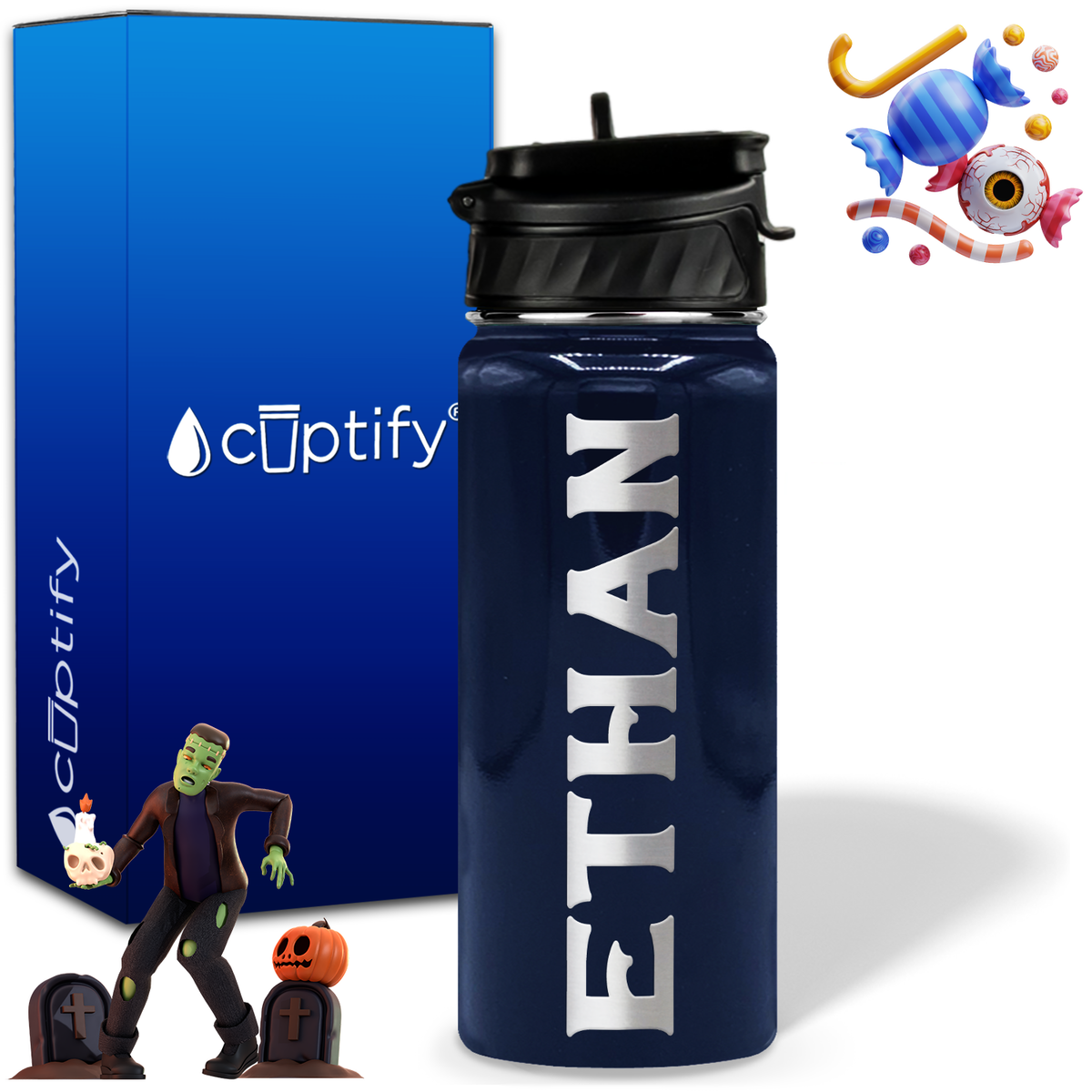 Personalized Grim Halloween on 18oz Custom Water Bottle