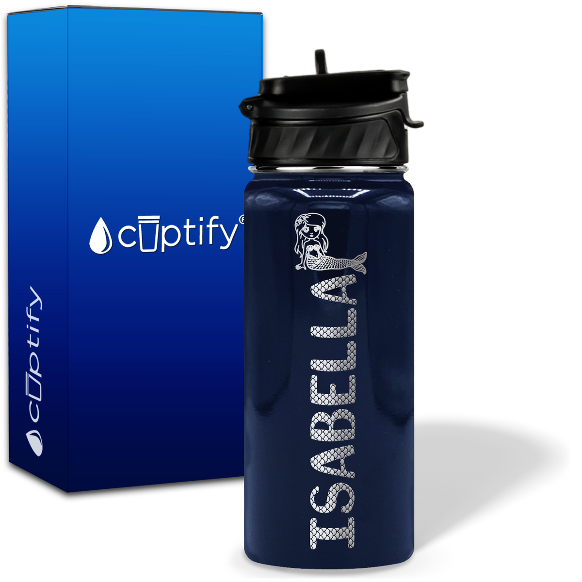 Personalized Mermaid with Name and Icon on 18oz Wide Mouth Kids Water Bottle