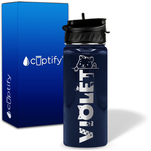 Personalized Cat Waving with Name and Icon on 18oz Wide Mouth Kids Water Bottle
