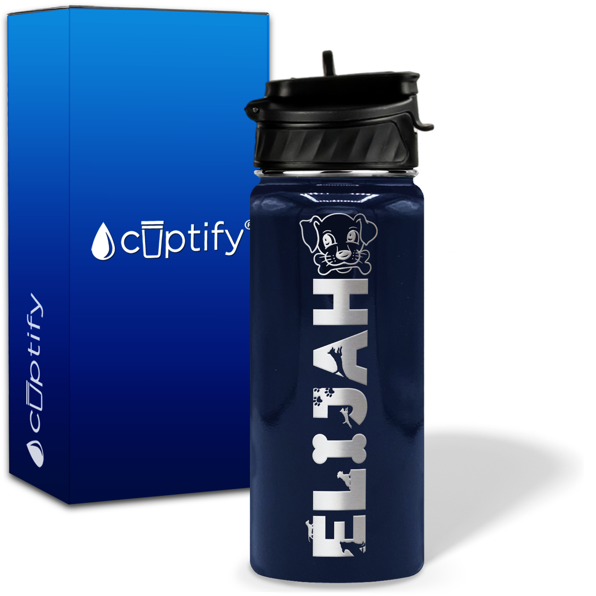 Personalized Dog with Name and Icon on 18oz Wide Mouth Kids Water Bottle