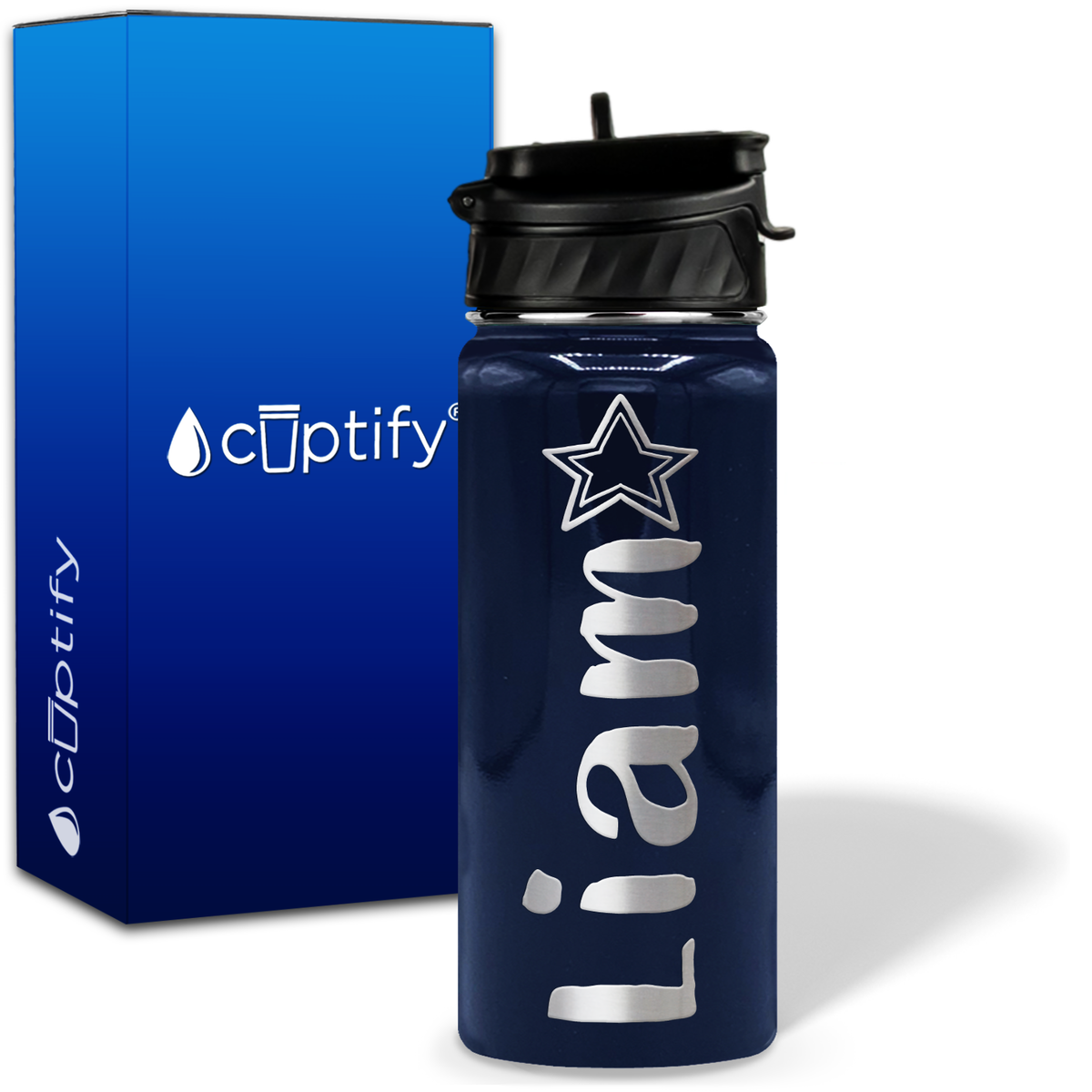 Personalized Star with Name and Icon on 18oz Wide Mouth Kids Water Bottle