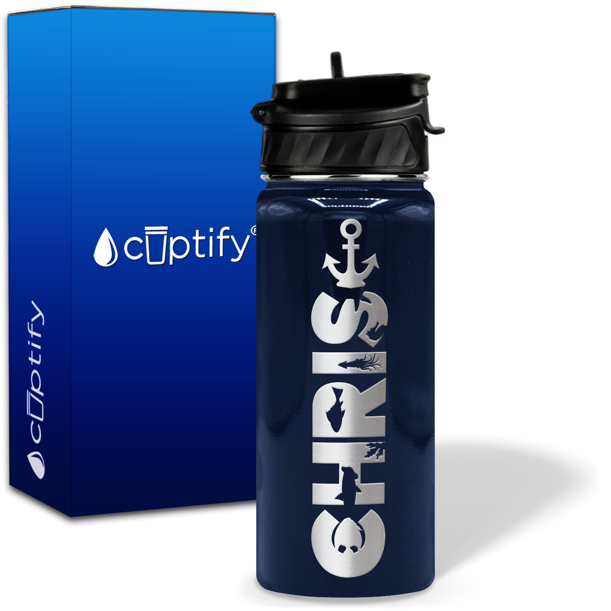 Personalized Anchor with Name and Icon on 18oz Wide Mouth Kids Water Bottle