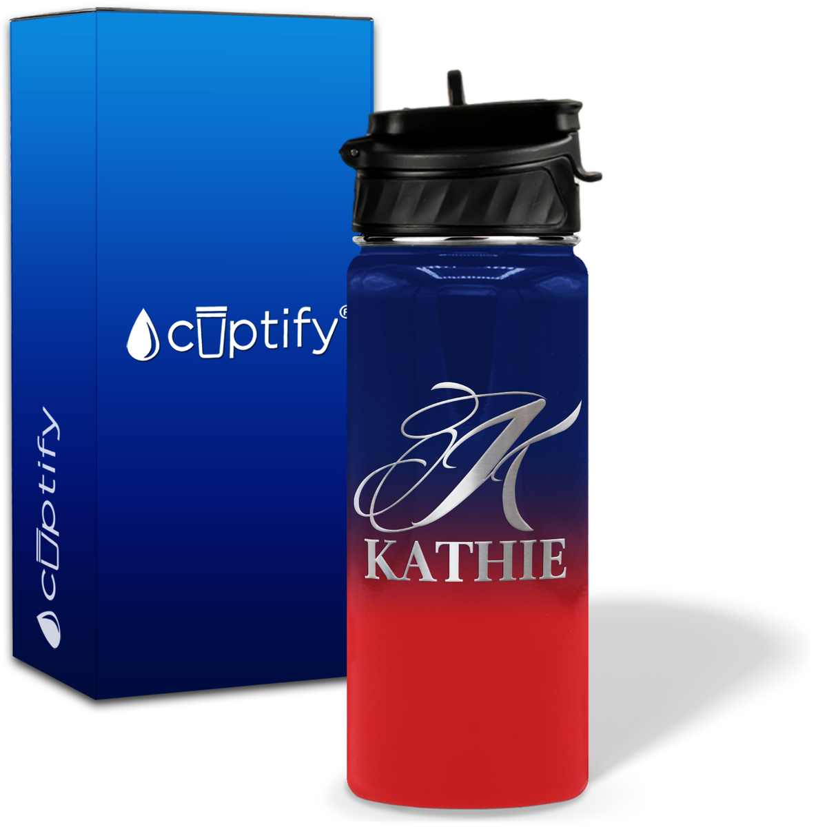 Personalized Script Initial and Name on 18oz Wide Mouth Bottle