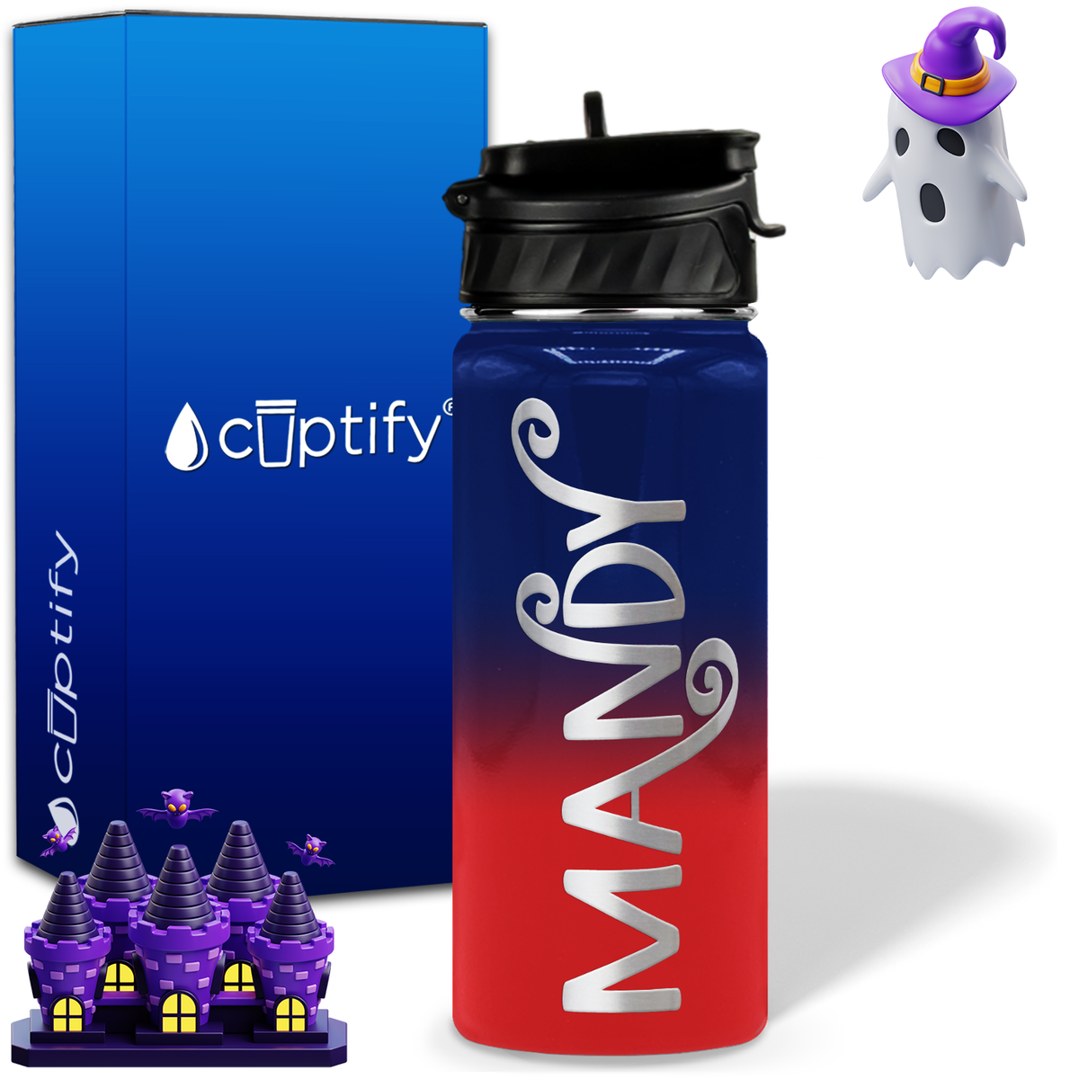 Curly Spooky Halloween on 18oz Personalized Water Bottle