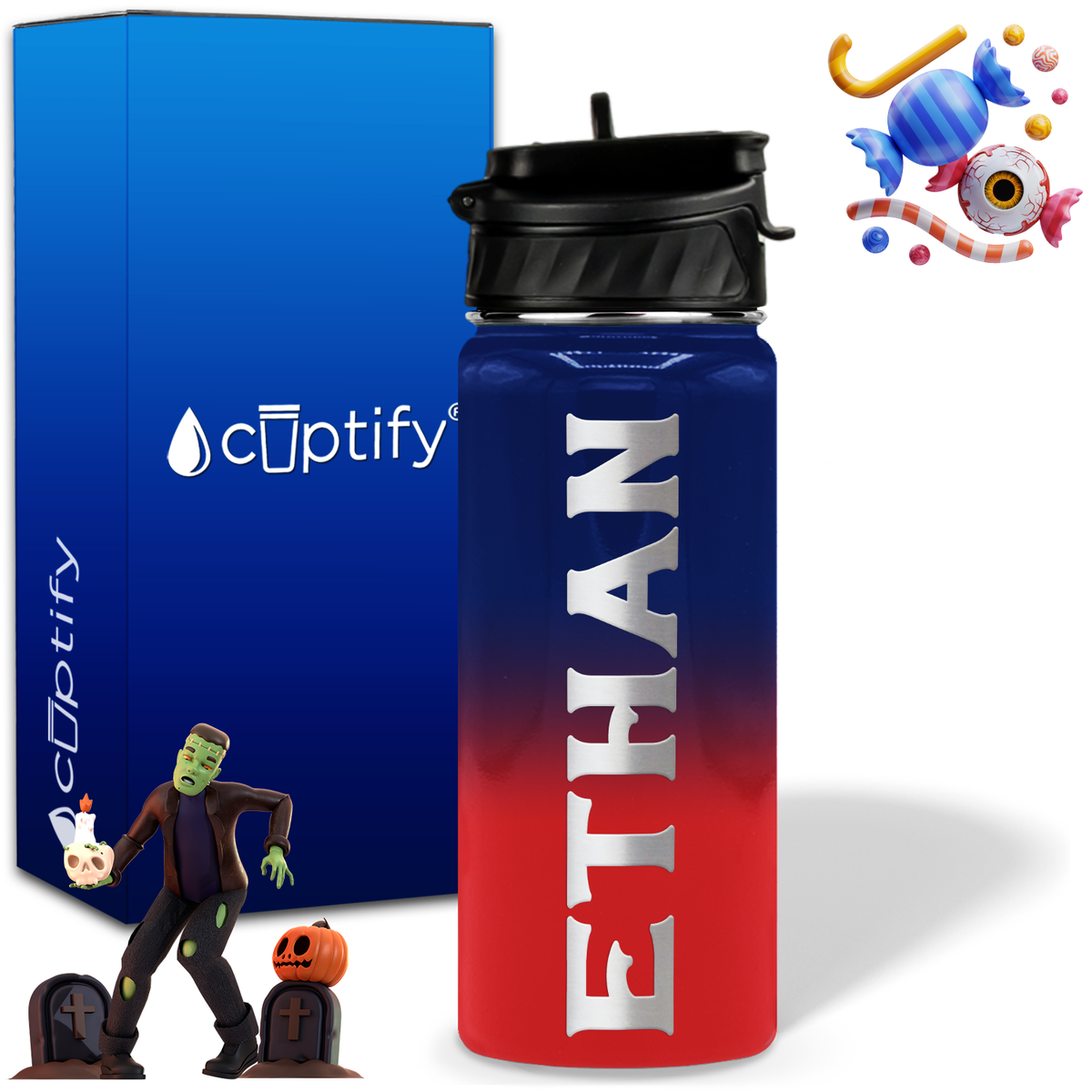 Personalized Grim Halloween on 18oz Custom Water Bottle