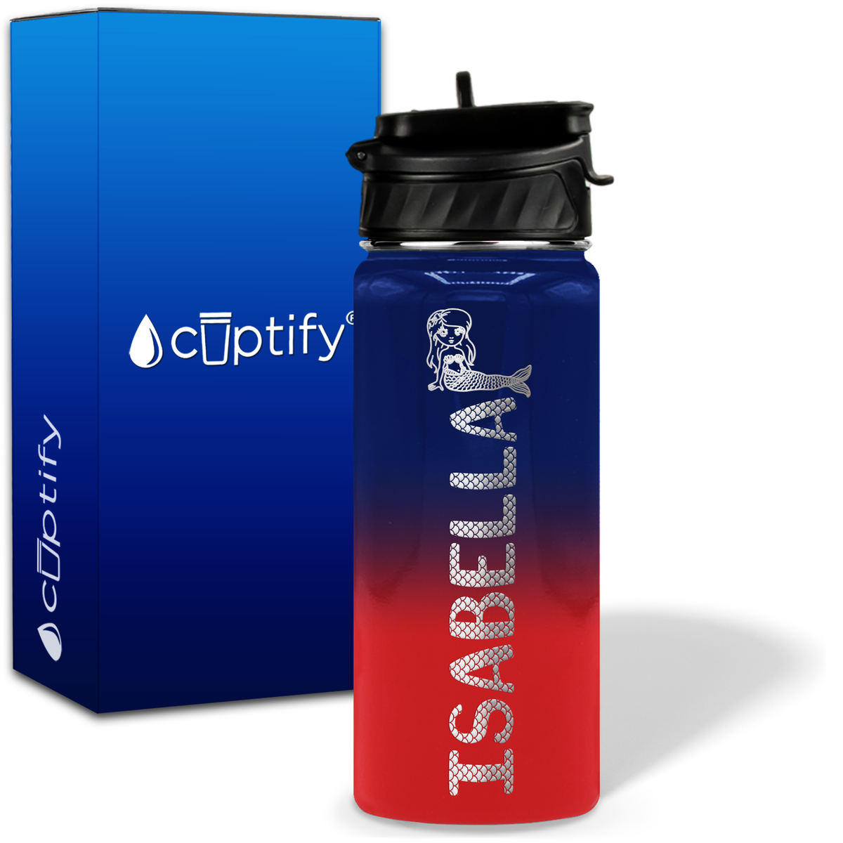 Personalized Mermaid with Name and Icon on 18oz Wide Mouth Kids Water Bottle