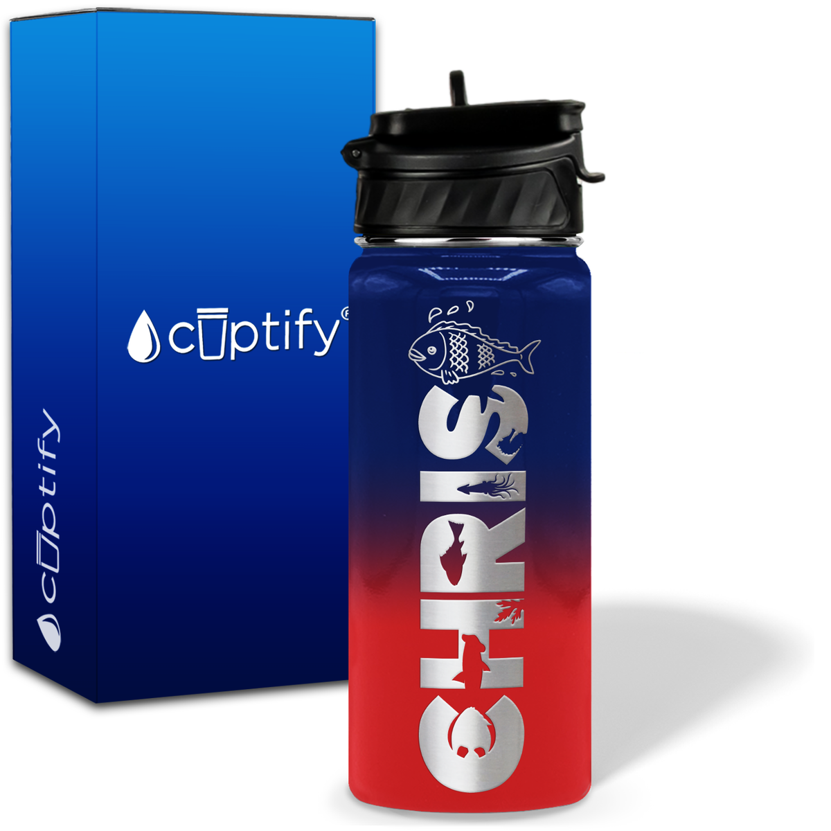 Personalized Fish with Name and Icon on 18oz Wide Mouth Kids Water Bottle