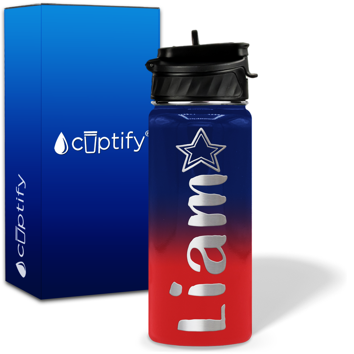 Personalized Star with Name and Icon on 18oz Wide Mouth Kids Water Bottle