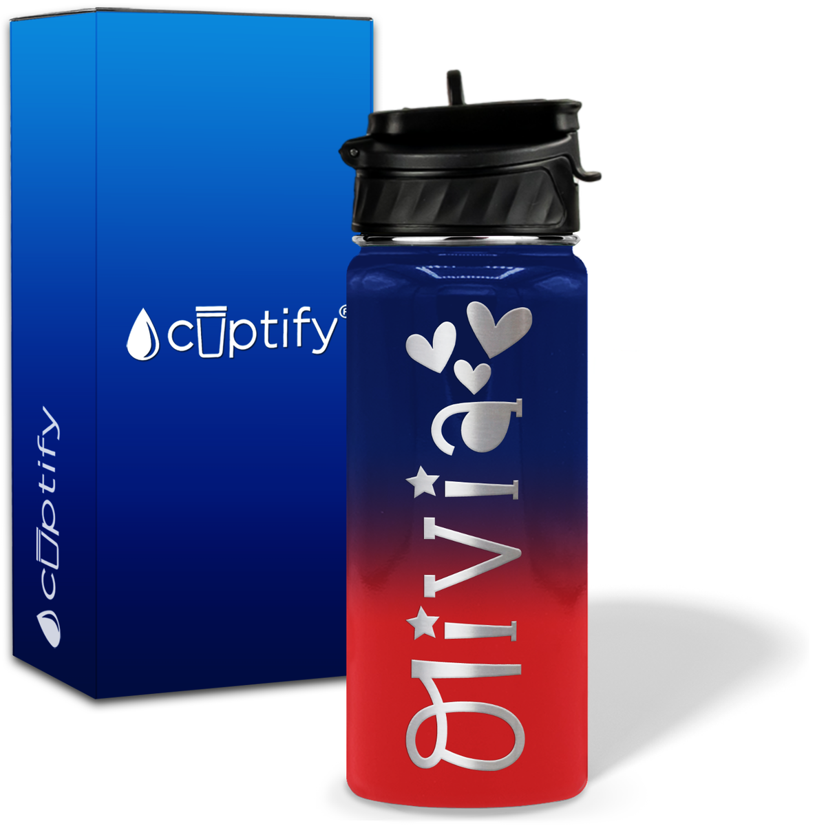 Personalized Hearts with Name and Icon on 18oz Wide Mouth Kids Water Bottle