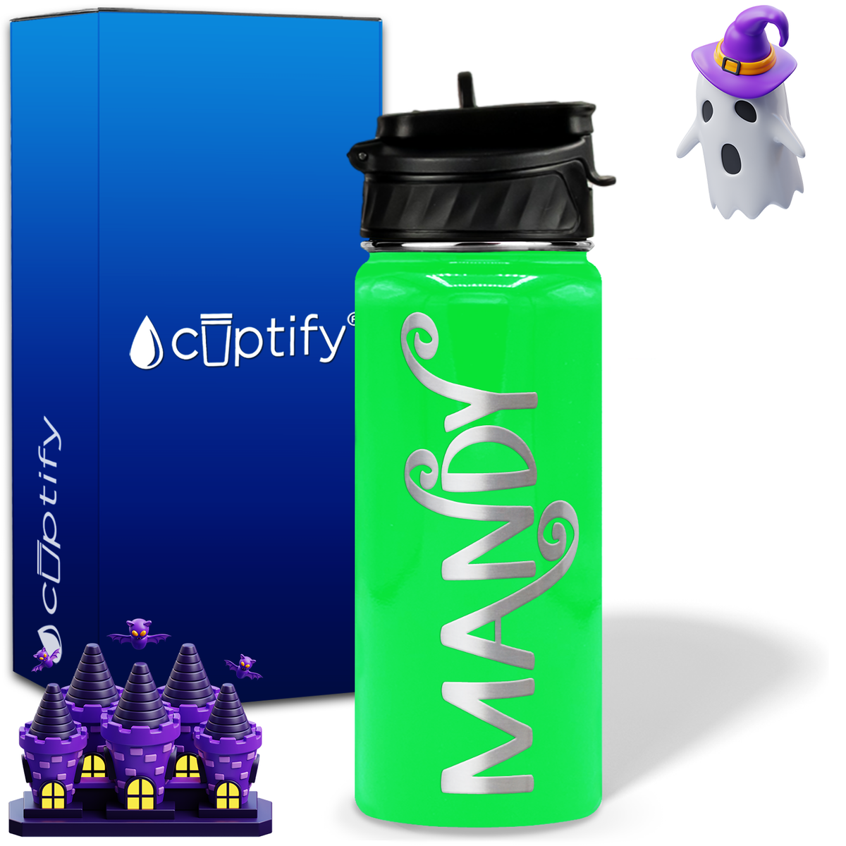Curly Spooky Halloween on 18oz Personalized Water Bottle