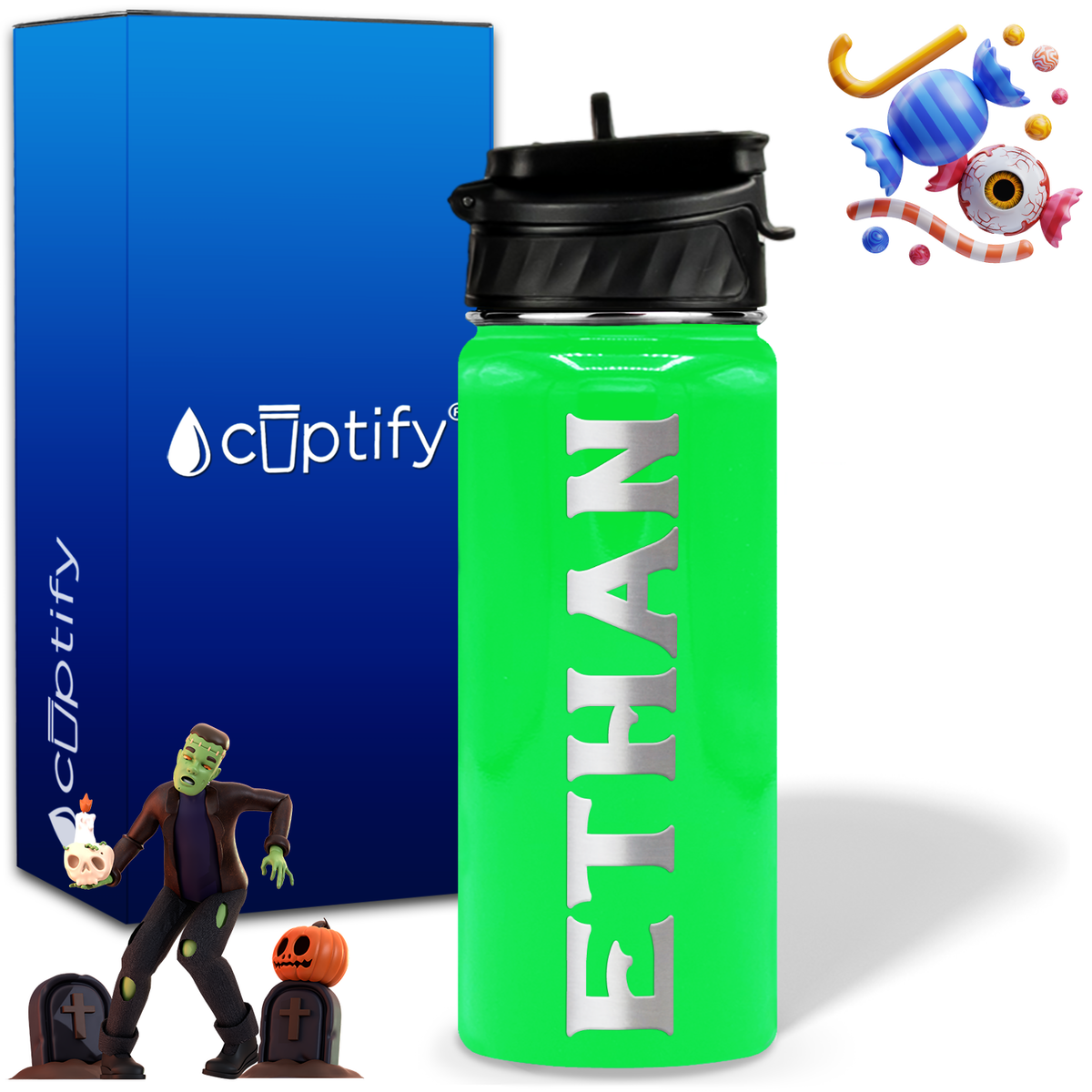 Personalized Grim Halloween on 18oz Custom Water Bottle