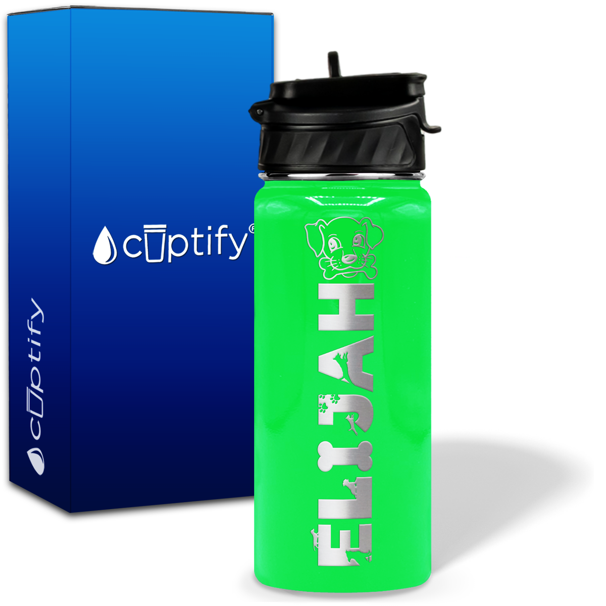 Personalized Dog with Name and Icon on 18oz Wide Mouth Kids Water Bottle