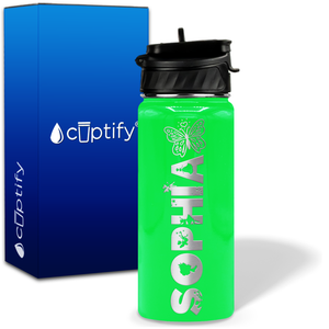 Personalized Heart Butterfly with Name and Icon on 18oz Wide Mouth Kids Water Bottle
