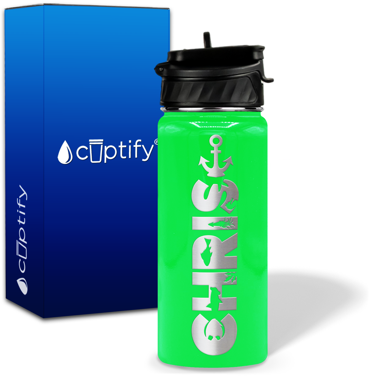 Personalized Anchor with Name and Icon on 18oz Wide Mouth Kids Water Bottle