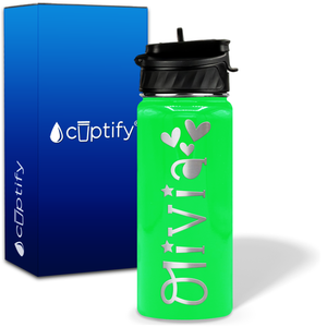 Personalized Hearts with Name and Icon on 18oz Wide Mouth Kids Water Bottle