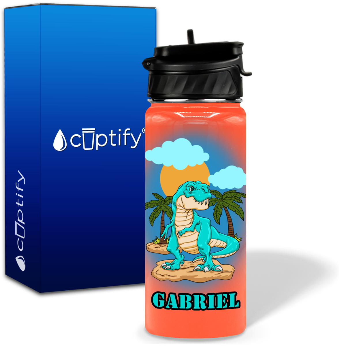 Blue Dinosaur T-Rex 18oz Personalized Kids Water Bottle