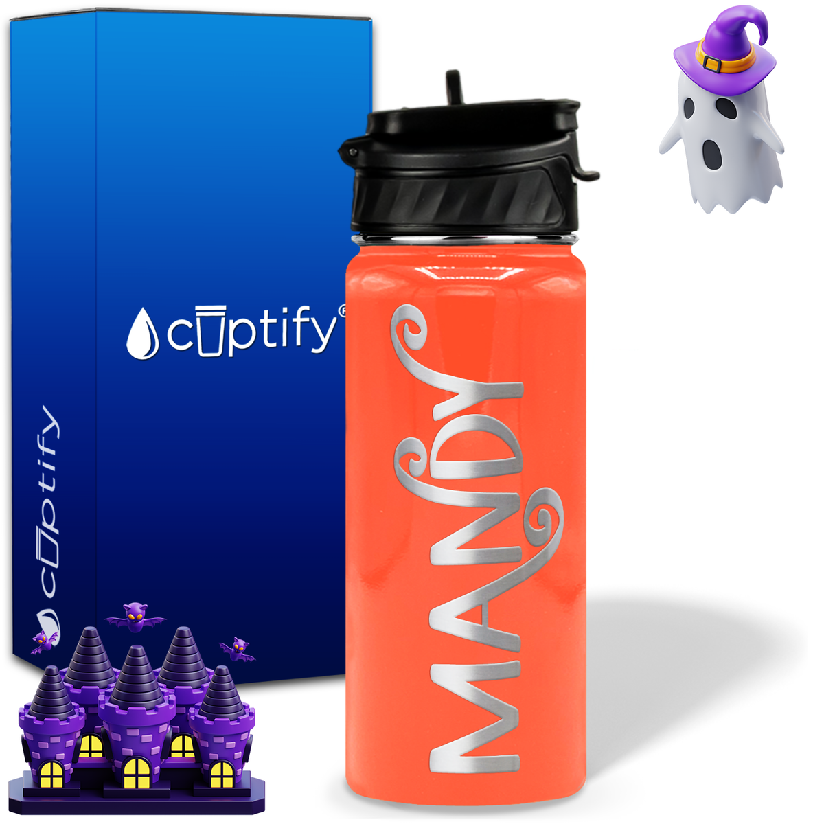 Curly Spooky Halloween on 18oz Personalized Water Bottle