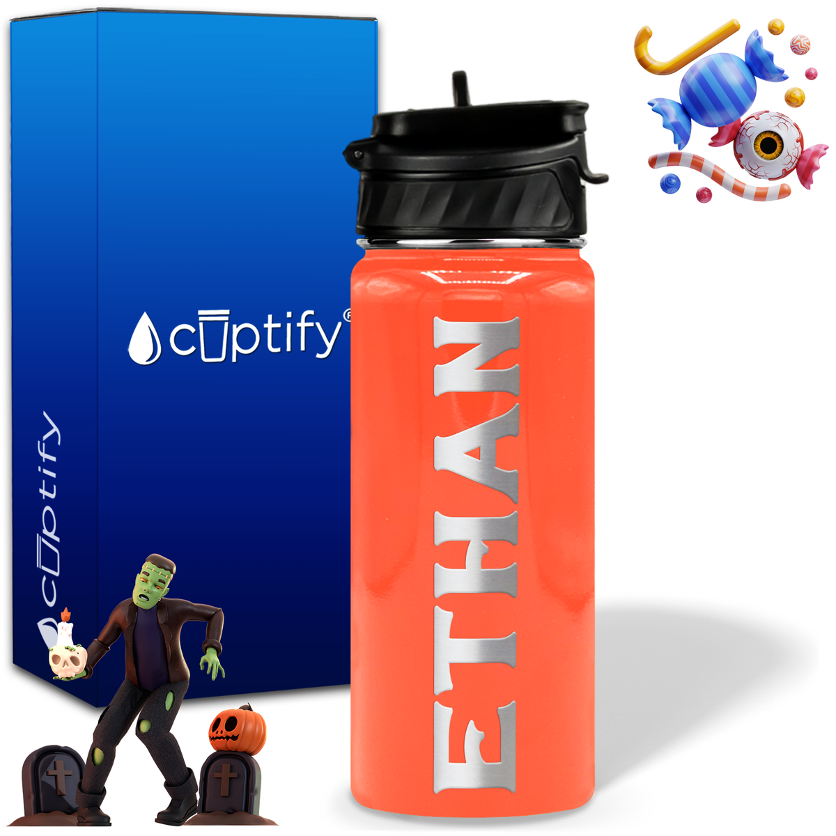 Personalized Grim Halloween on 18oz Custom Water Bottle