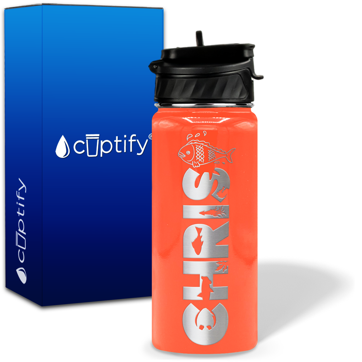 Personalized Fish with Name and Icon on 18oz Wide Mouth Kids Water Bottle