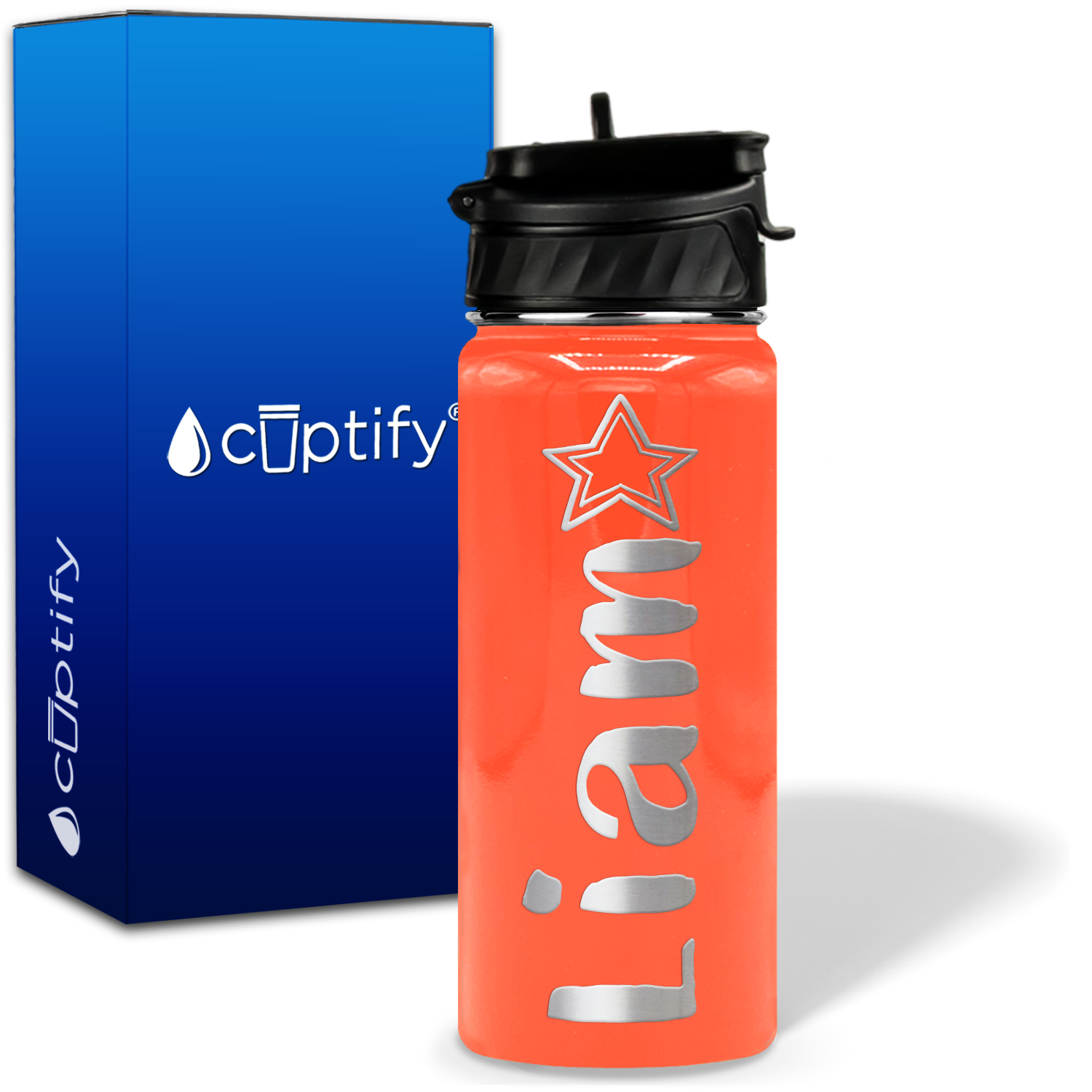 Personalized Star with Name and Icon on 18oz Wide Mouth Kids Water Bottle