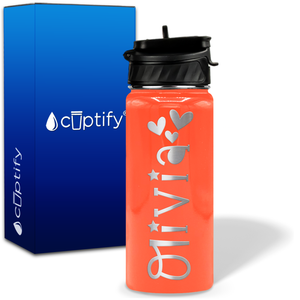 Personalized Hearts with Name and Icon on 18oz Wide Mouth Kids Water Bottle