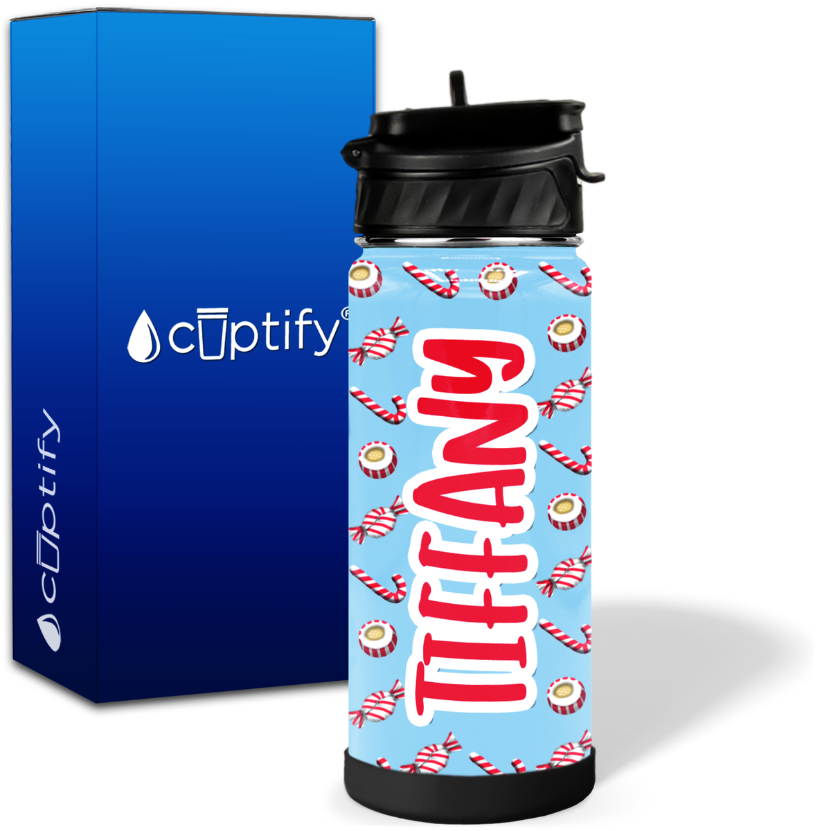 Personalized Peppermint Candies 18oz Wide Mouth Kids Water Bottle