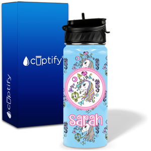 Pretty Unicorn 18oz Personalized Kids Water Bottle