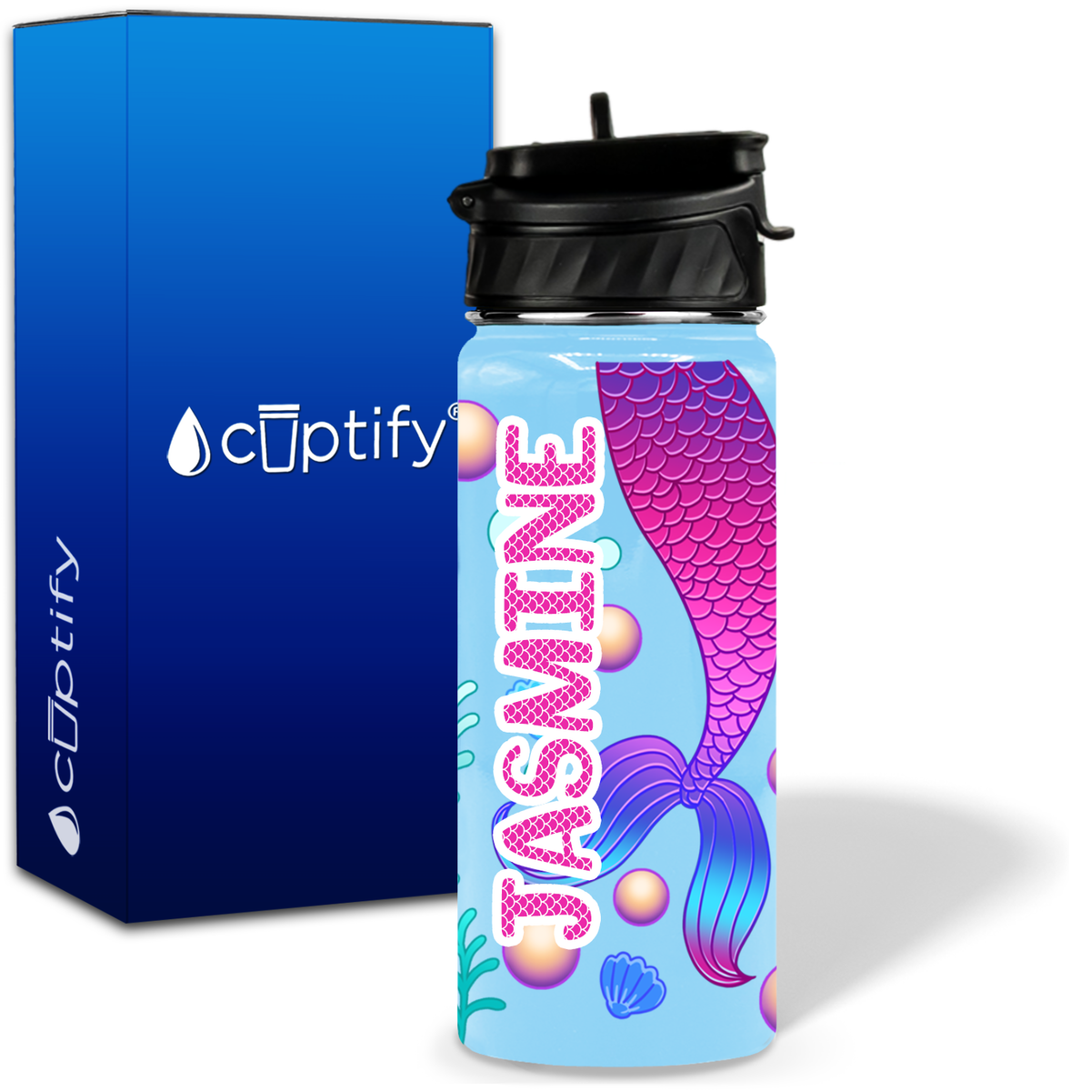 Mermaid Tail 18oz Personalized Kids Water Bottle