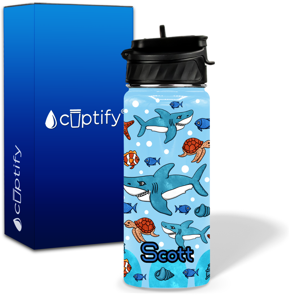 Sharks Smile 18oz Personalized Kids Water Bottle