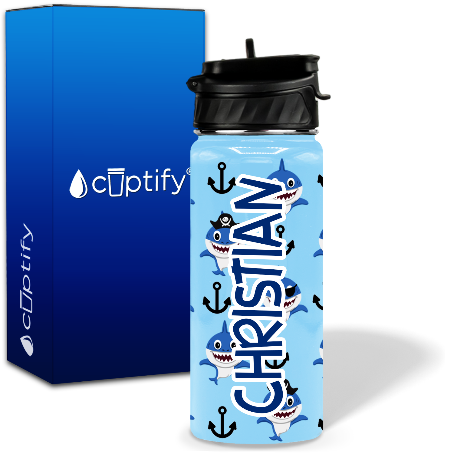 Pirate Shark 18oz Personalized Kids Water Bottle