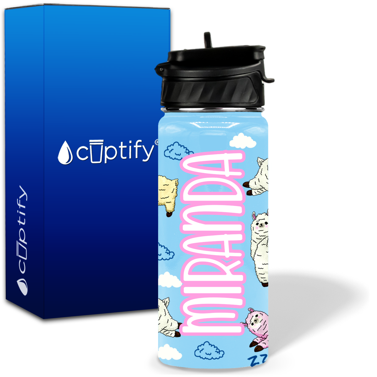 Alpaca Clouds 18oz Personalized Kids Water Bottle