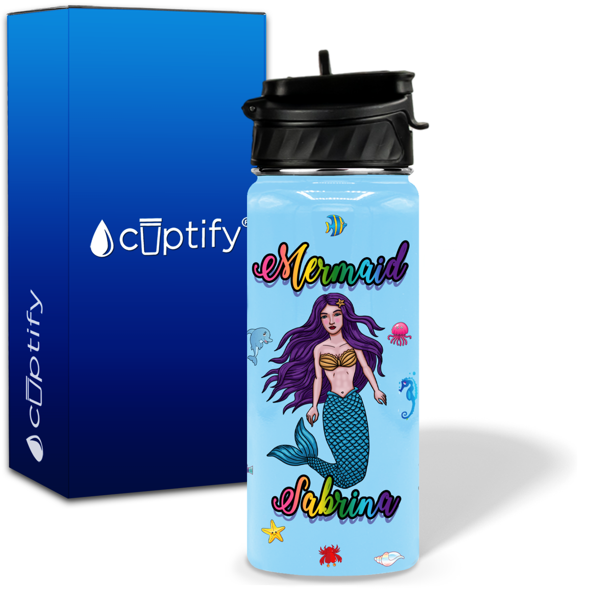 Mermaid on Sea 18oz Personalized Kids Water Bottle