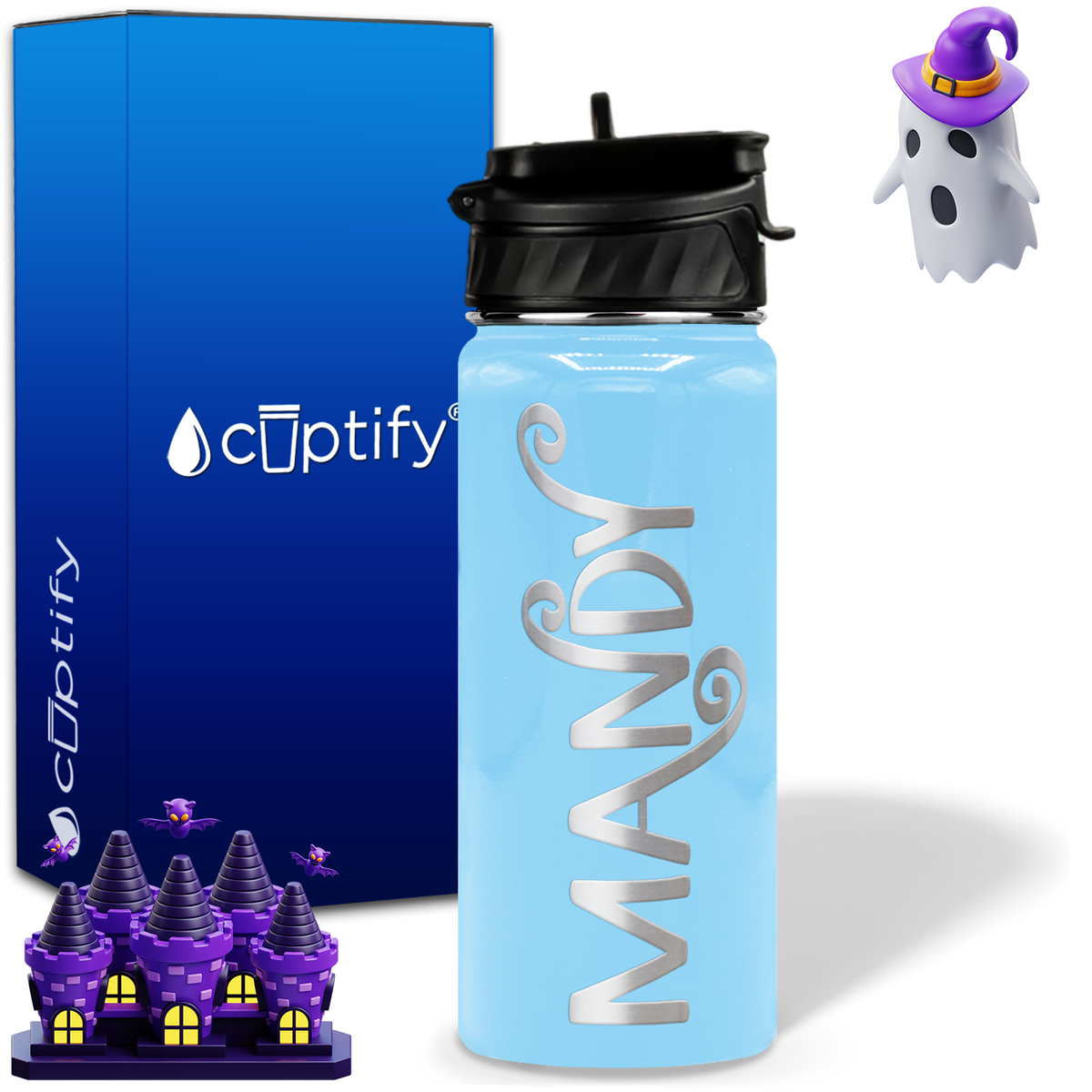 Curly Spooky Halloween on 18oz Personalized Water Bottle