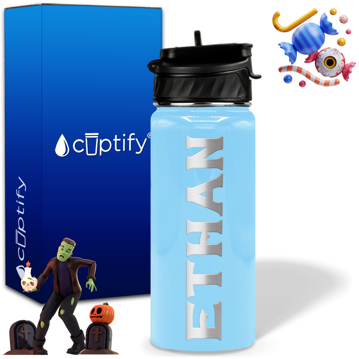 Personalized Grim Halloween on 18oz Custom Water Bottle