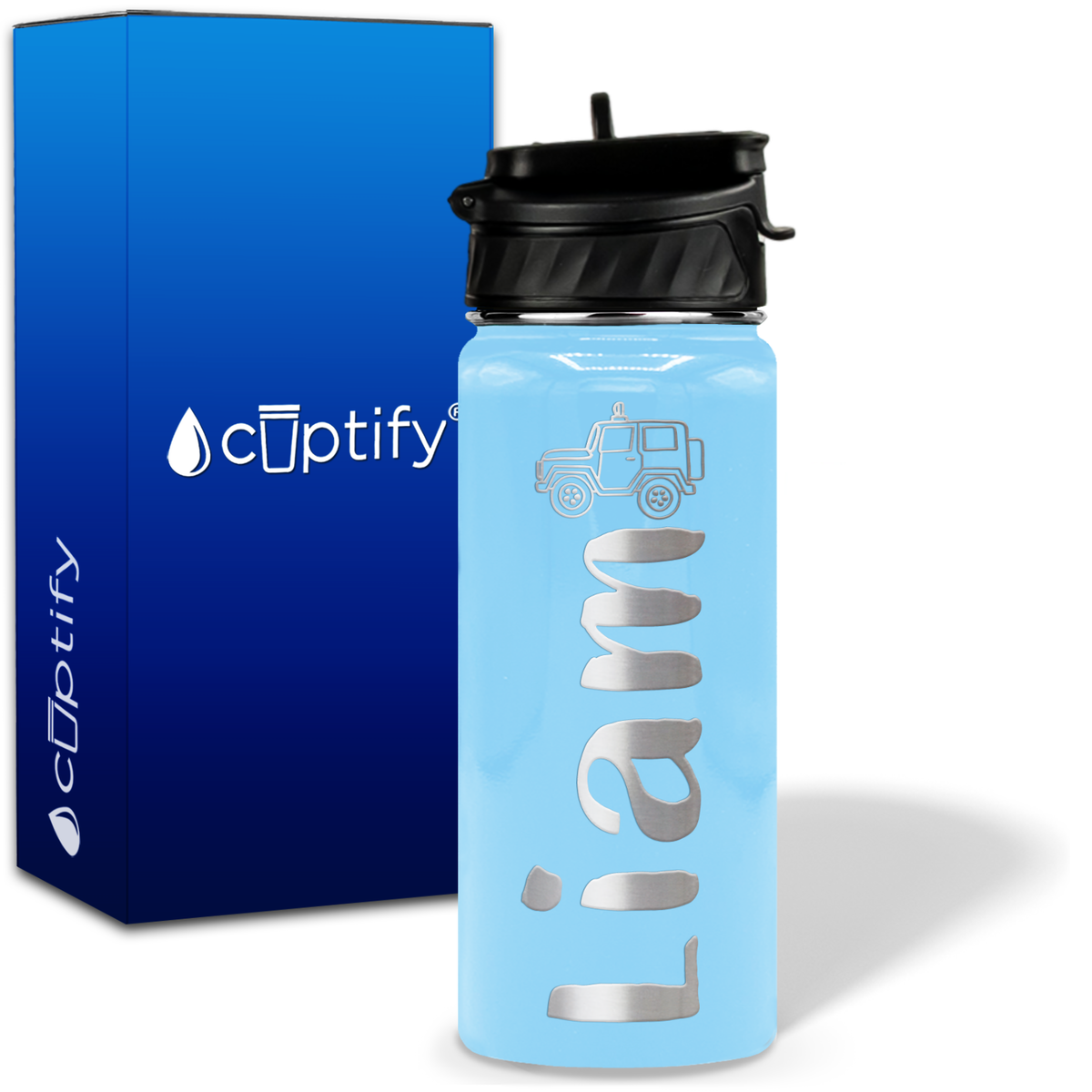 Personalized Jeep with Name and Icon on 18oz Wide Mouth Kids Water Bottle