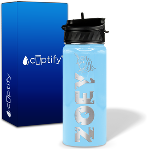 Personalized Unicorn with Name and Icon on 18oz Wide Mouth Kids Water Bottle