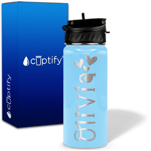 Personalized Hearts with Name and Icon on 18oz Wide Mouth Kids Water Bottle