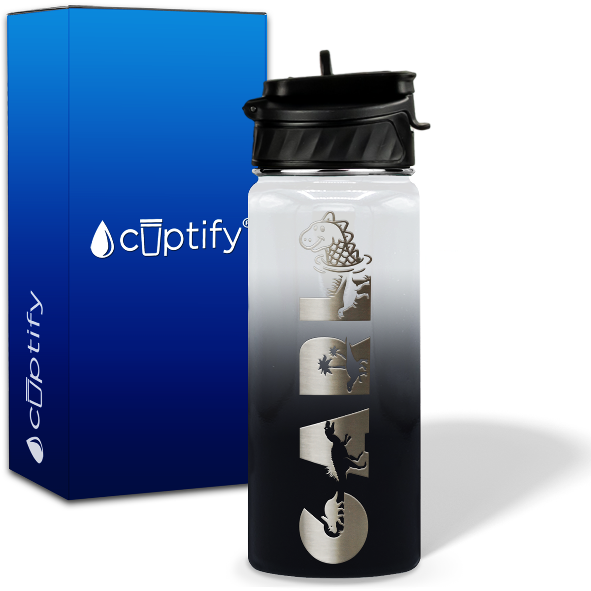 Personalized Dinosaur with Name and Icon on 18oz Wide Mouth Kids Water Bottle