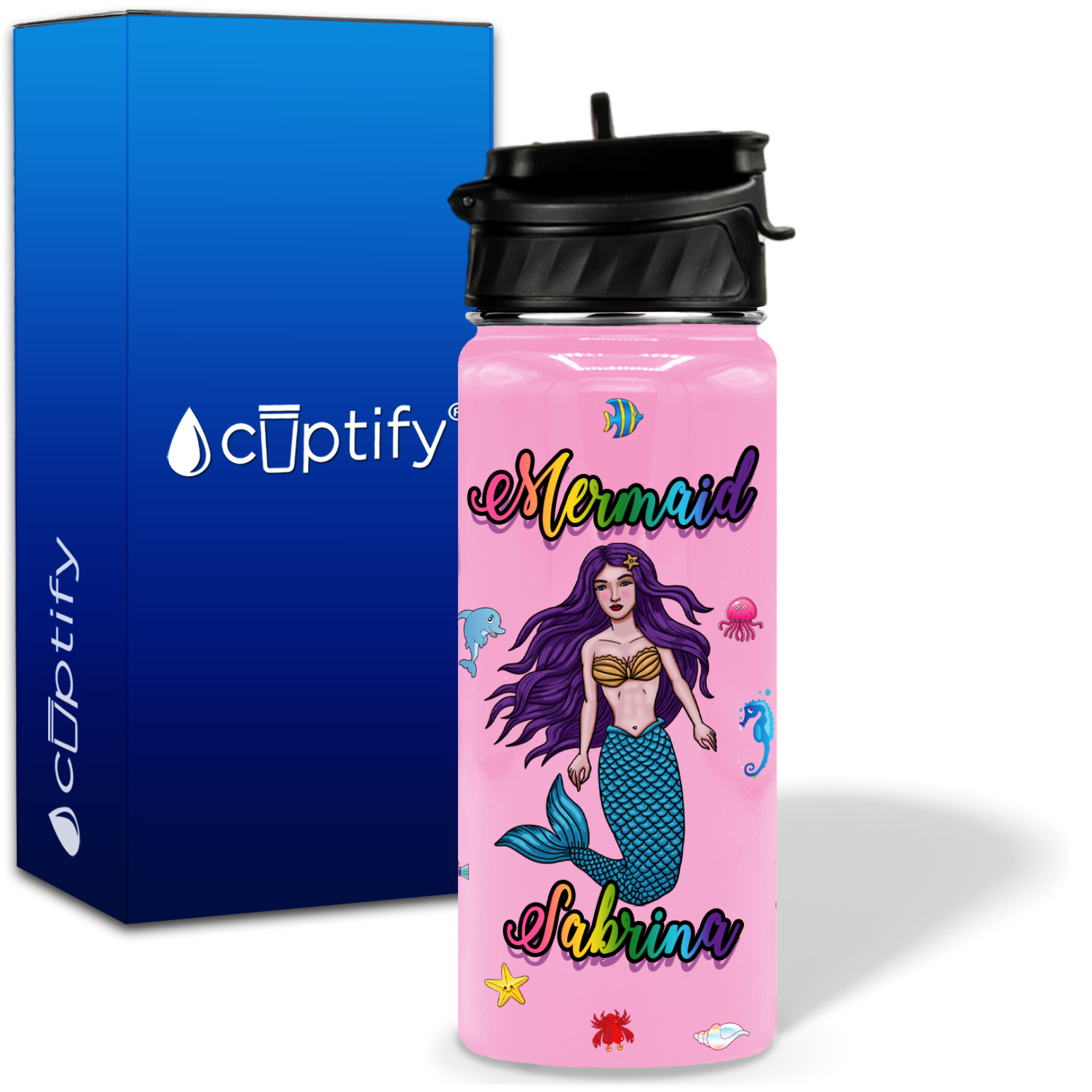 Mermaid on Sea 18oz Personalized Kids Water Bottle