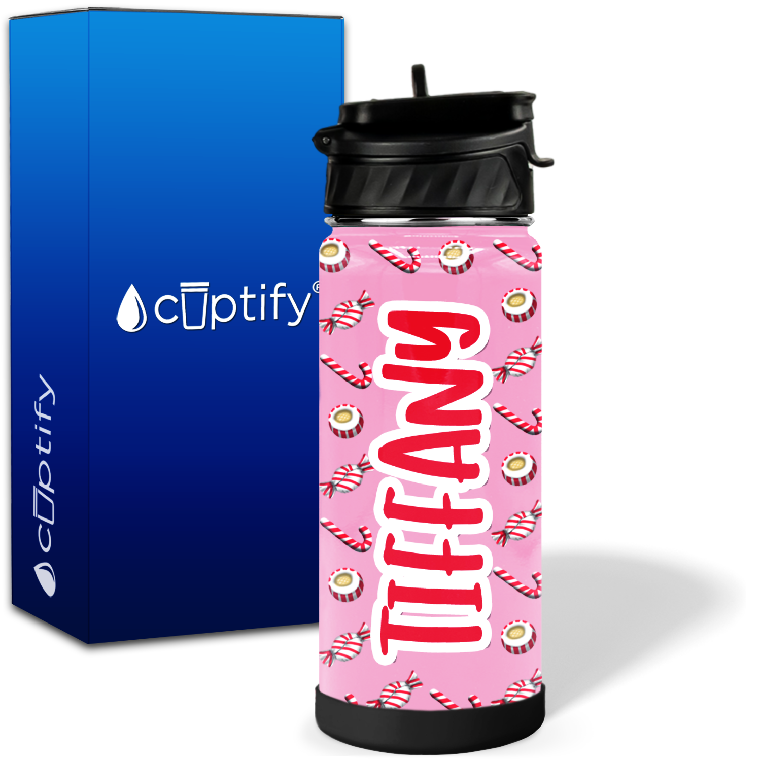 Personalized Peppermint Candies 18oz Wide Mouth Kids Water Bottle