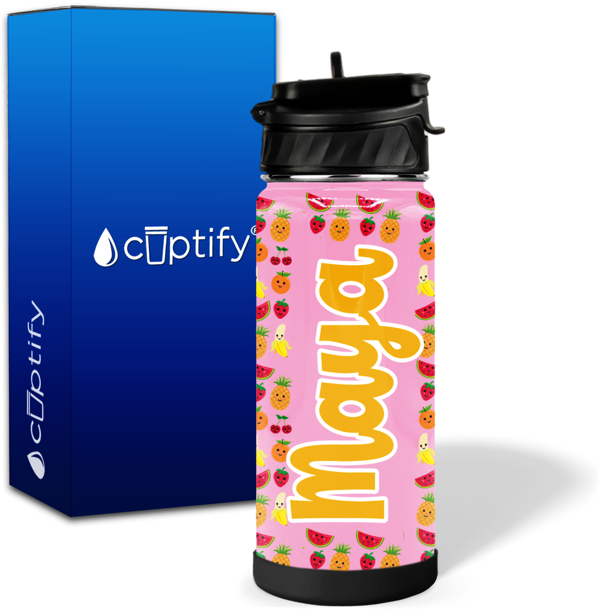 Personalized Happy Fruits 18oz Wide Mouth Kids Water Bottle